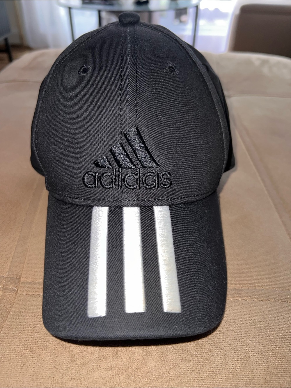 adidas Men’s Black Cap with white stripes